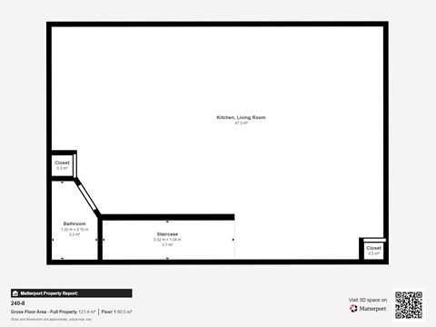 Floor plan for 2 beds, 1.5 baths, 1262 sqft